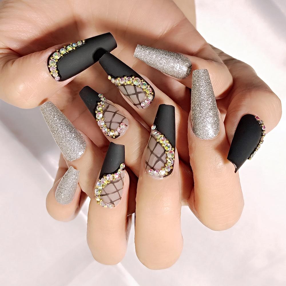 Long T-Point Diamond Jelly Glue False Nails - Press-On Nail Art Tips