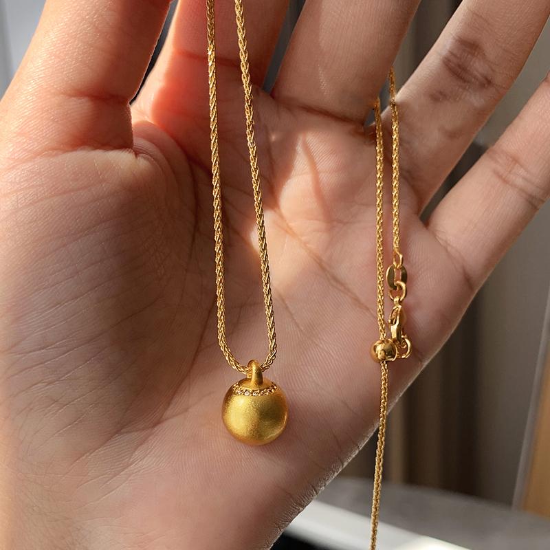 Design Sensation Sand Gold Color Ball Pendant Necklace For Women Pulling Adjustment Chain Neck Chain Fashion Jewelry Accessories