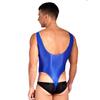 Mens High Cut Sleeveless Bodysuit Glossy Backless Leotard One-Piece Swimsuit Yoga Fitness Swimming Performance Wear