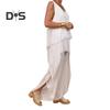 Todelte antrekk for kvinner, avslappet ermeløs uregelmessig topp, sett med vide benbukser, løst loungesett for sommeren