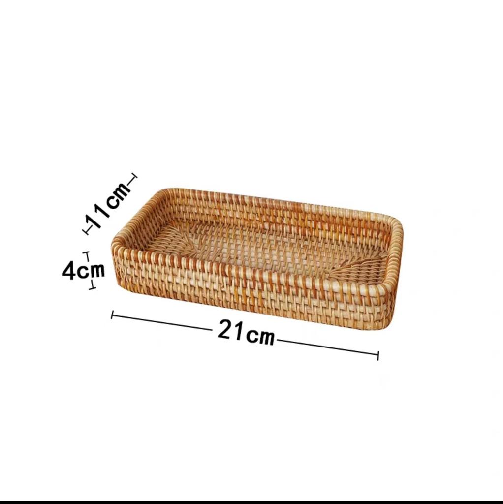 Rattan Storage Box Hand-Woven Rattan Storage Tray Wicker Basket Fruit Tea Organizer Kitchen Supplies Household Tools
