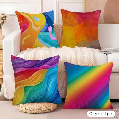 Rainbow Color Cushion Cover Natural Linen Organic Fabric Double-Sided Printing Couch Pillow Covers Home Decor