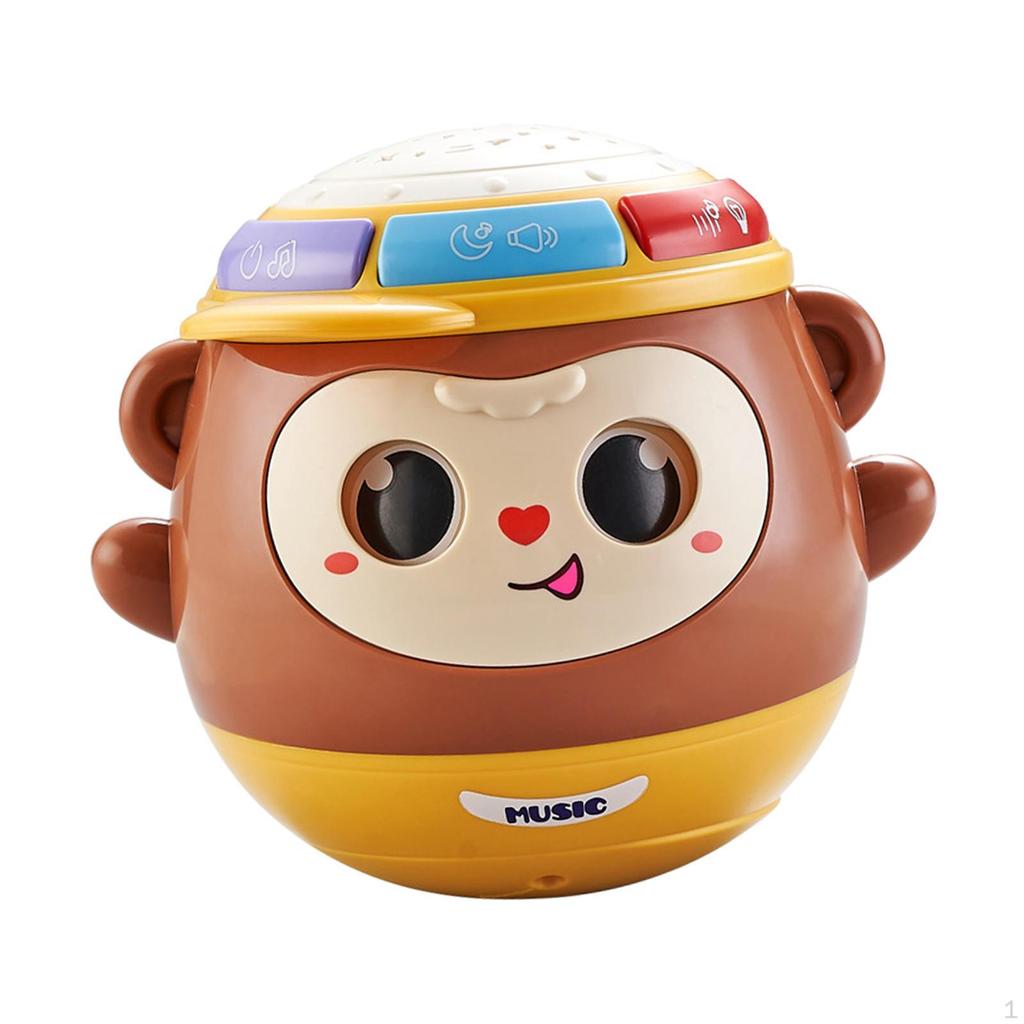 Tumbler Hand Drum Favor Gift with Light Music Beat Monkey Shape Early Educational Montessori