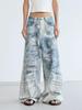 American Retro 3D Print Denim Pants: Unisex High Street Casual Wide Leg