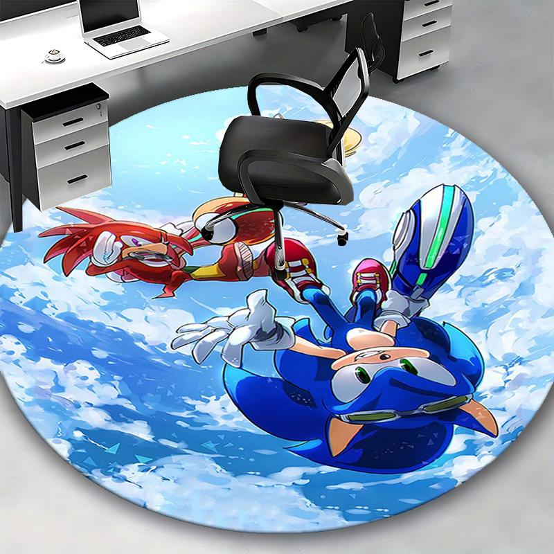 1pc Sonic the Hedgehog Anime Cartoon Design Round Carpet - Office Chair Mat, Non-Slip Rug for Home Decor, Living Room, Bedroom, Game Room, Dormitory,