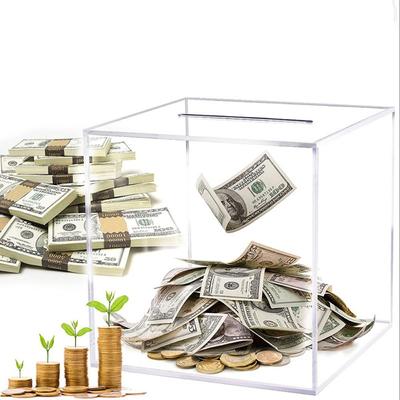Tirelire carrée transparente en acrylique de grande capacité, boîte d'économie d'argent, boîte à billets de banque 12 /15 /18CM