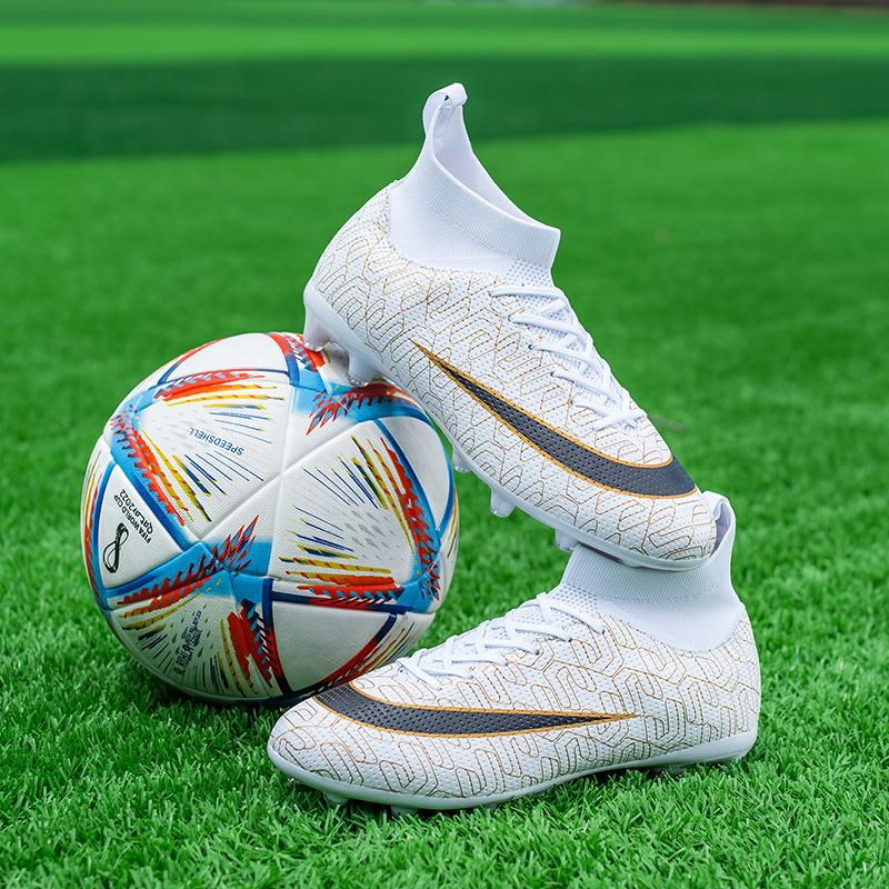 New Children's Football Shoes Men's Broken Nails Long and Short Nails Female Students Flat Artificial Turf High-top Sneakers