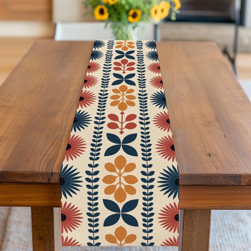 Retro Floral Pattern Table Runner, Dining Table Decor, Long Tablecloth, Rustic Style Tea Table Runner