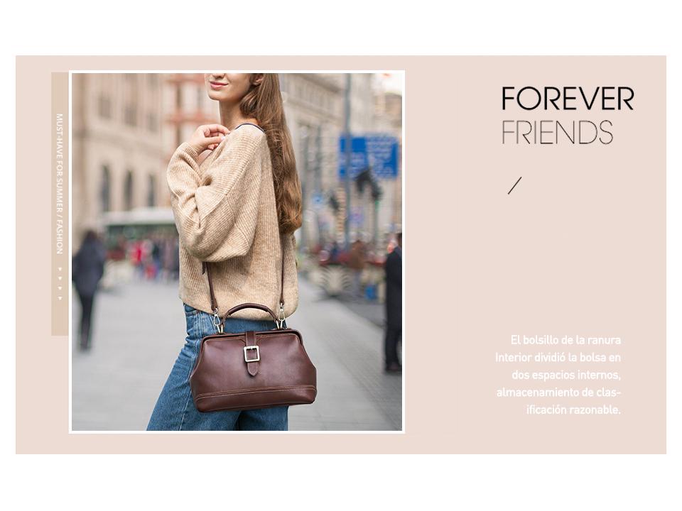 Full-Grain Cowhide Convertible Women's Shoulder Handbag with Metal Hinge Buckle