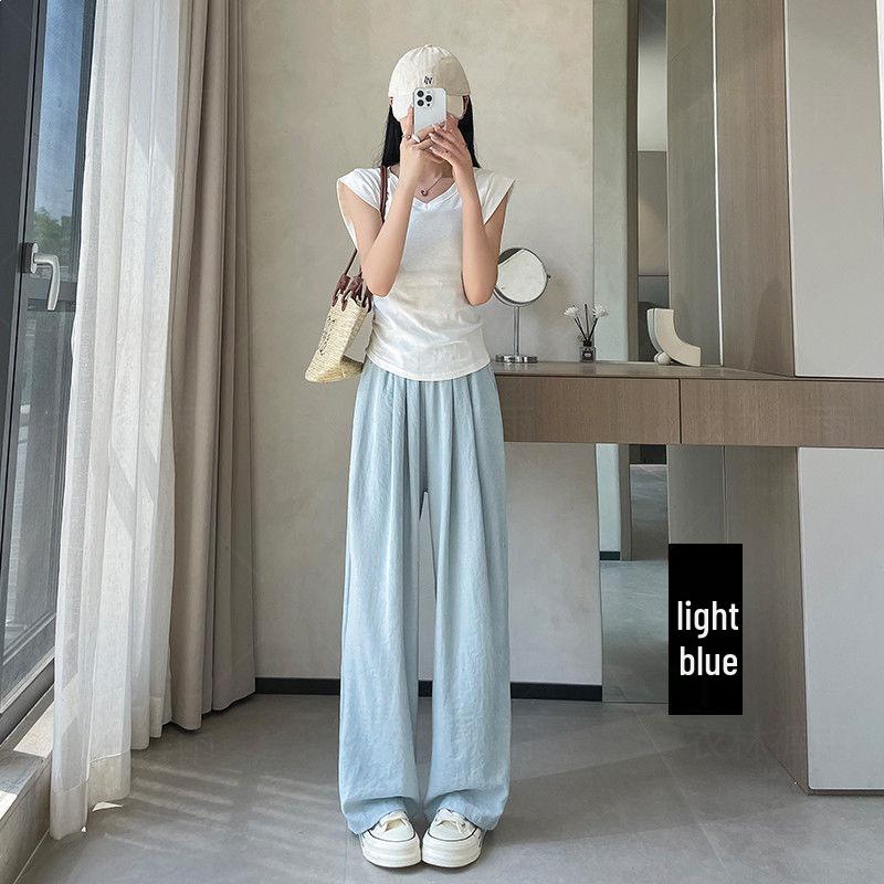 Women’s High-Waist Loose Wide-Leg Summer Pants - Lightweight Acetate Fabric