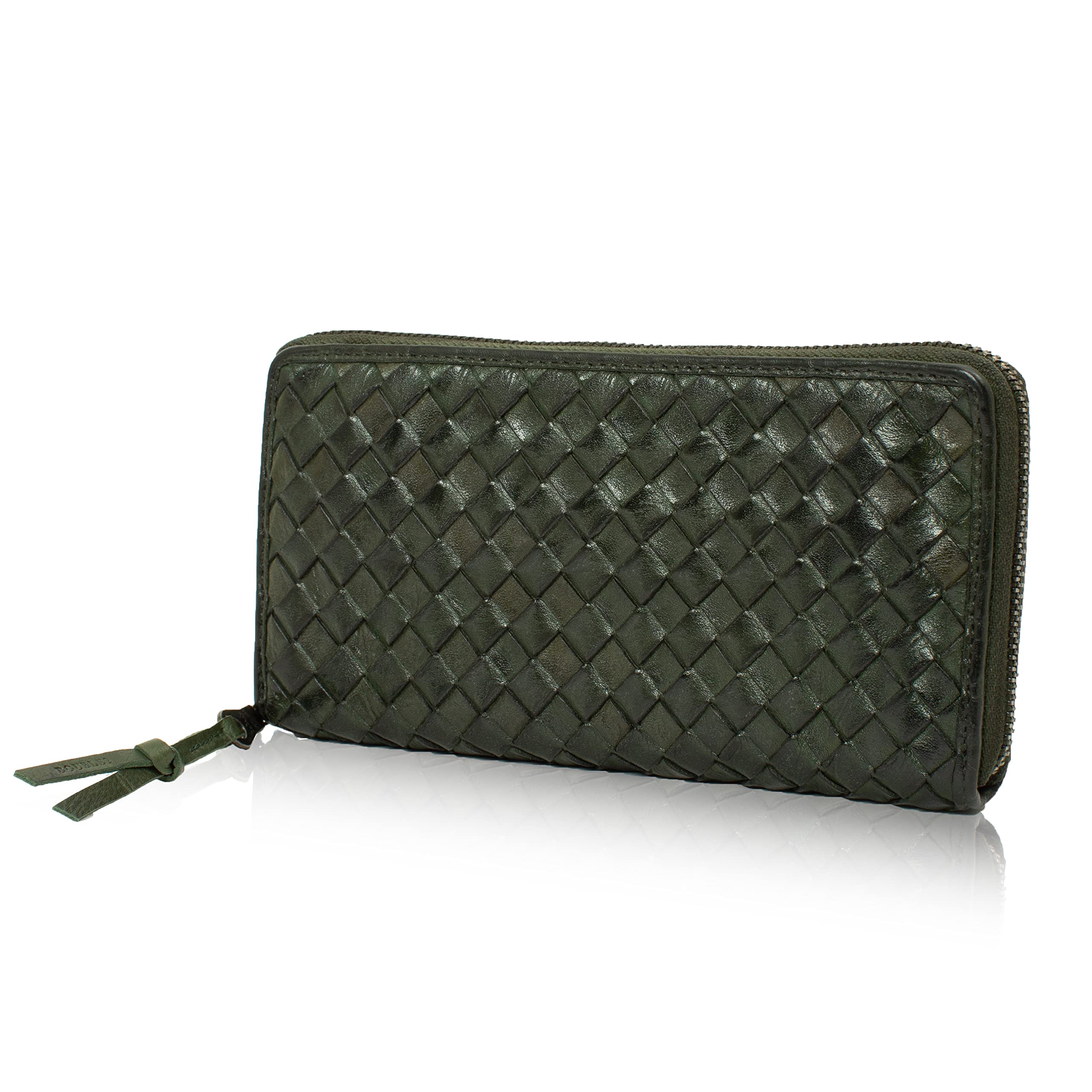 

DOUBLES Длинный кошелек с круглым мужским зиппером из коровьей кожи, сетчатый, выстиранный, WLO-7642 (зеленый) зелёный