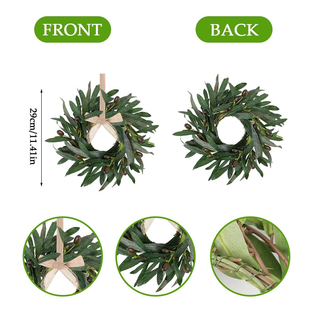 Set med 6 konstgjorda gröna olivljusringkransar