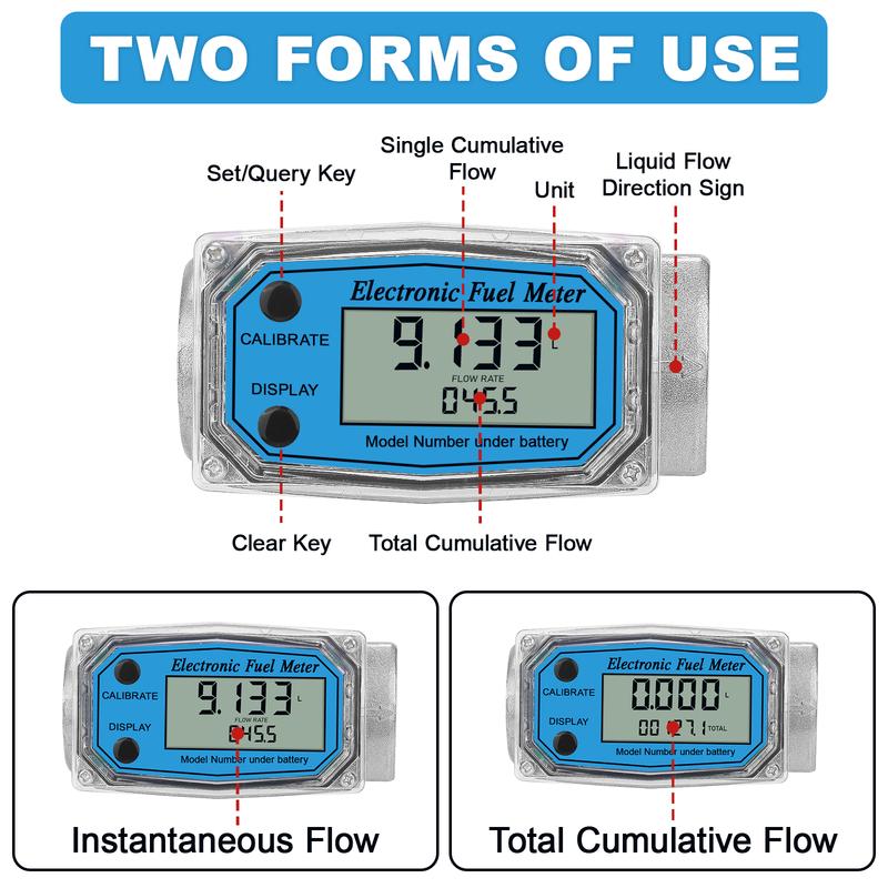 

1 Digital Turbine Flow Meter with 3/4 Adapters, for Measuring Water, Diesel, Gasoline, and Other Liquids