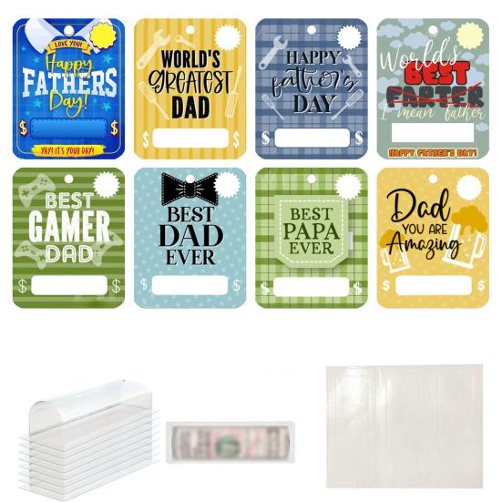 8 Pcs Father's Day Money Holder Ornaments Cash Money Holder Card with Plastic Cover And Adhesive DIY Father's Day Appreciation Gift