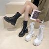 British style heightening Martin boots high top 2025 autumn small man thick-soled single boots foreign trade white medium tube women's boots