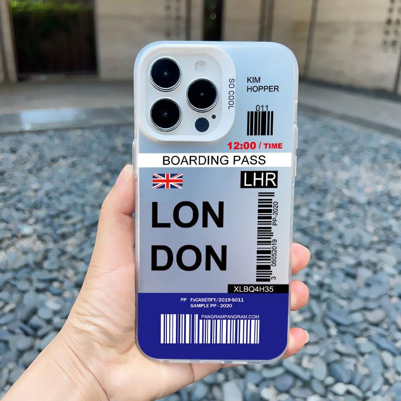 INS Fashion Design New York Seoul Tokyo Boarding Pass Ticket Phone Case for Iphone 15 13 12 14 Pro Max 11 Matte Laser Back Cover