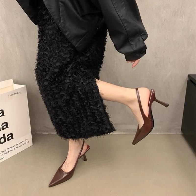 New Women's ShoesTrend Pointed Leopard Print Shoes Summer High Heels Temperament Short Heels Single Shoes Fashion Sexy Sandals
