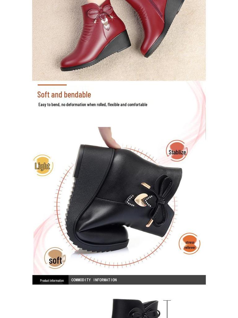 Autumn Winter Women’s Non-Slip Wedge Heel Ankle Boots - Warm Velvet Lined for Mature & Elderly