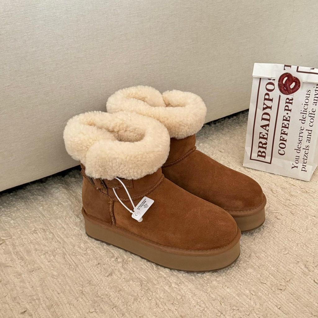 Sangpo Damen Kuhfell Wolle Schneestiefel: Warm, Rutschfest, Dicke Sohle, Höhenverstärkend, Pelzige Baumwolle, Winter Kältefest.