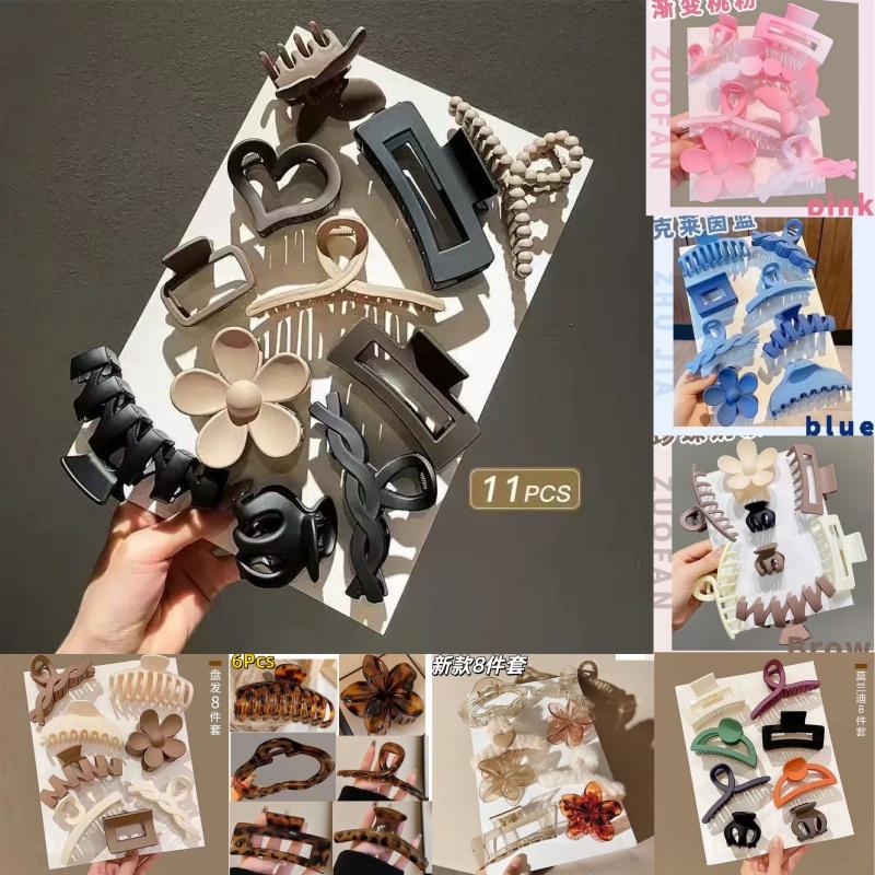 8Pcs Polychrome Hair Clip Set Frosted Shark Claw Clip Sweet Women Headwear for Updo Daily Wear Valentine's Day Hair Accessories