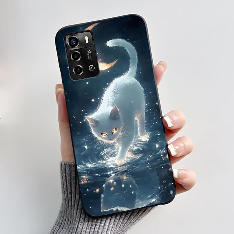 Pouzdro Pro ZTE Blade A72 4G V40 Vita Kryt na telefon Plášť Estetické Roztomilá Kočka Astronaut Móda Matně Černé Ochranné Měkké TPU Kryt