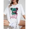 European Size Casual Cartoon Teddy Bear Print T-Shirt | Regular Length, Round Neck,Short Sleeve, Pullover Style, Fashion Top for All Seasons