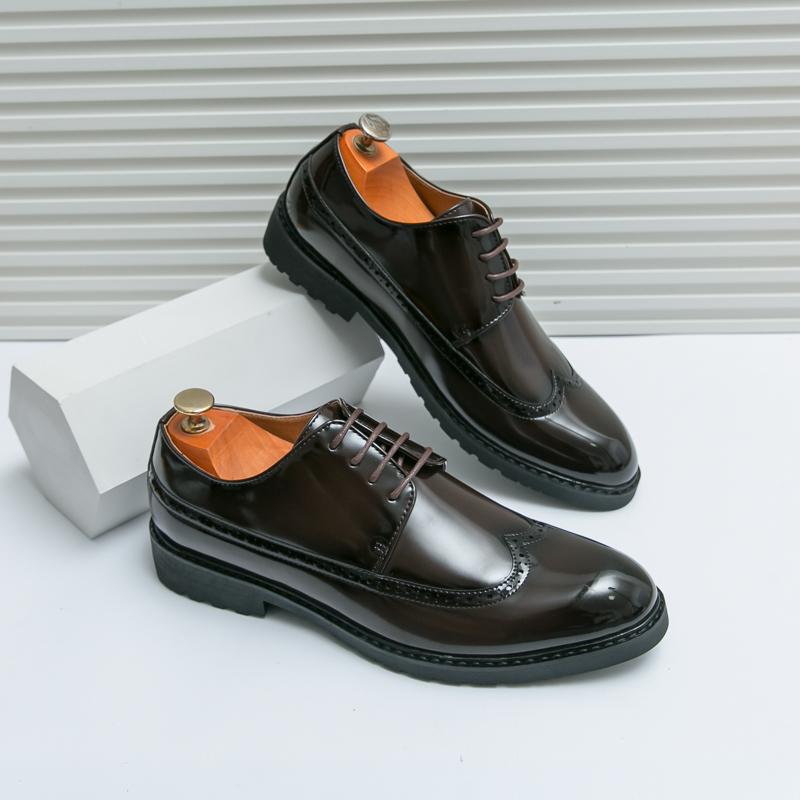 Brock leather shoes engraved British style wedding groom shoes hair stylist wear-resistant breathable brown