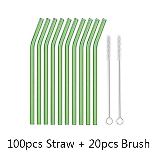 100Pcs Reusable Drinking Glass Straws 20cmx8 mm For Smoothies, Tea, Juice --10Pack With 20Pcs Cleaning Brush Barware