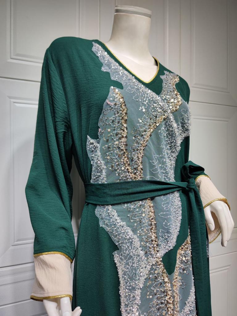 Haine pentru femei Broderie cu paiete Moda Abaya Orientul Mijlociu Rochie musulmană slim fit pentru femei