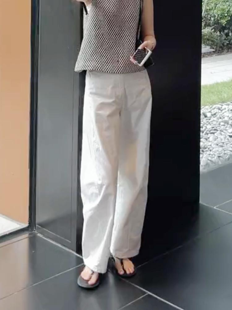 

White Casual Pants for Women 2024 Spring & Fall Minimalist Trendy Wild American Stylish Straight-leg Loose Pants S белый