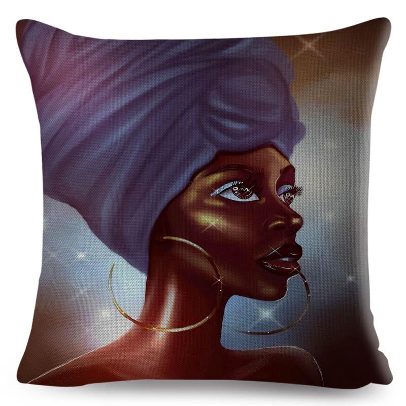 Beautiful Black Women Africa Girl Pillow Case Polyester Decor Colorful Cartoon Cushion Cover For Sofa Car Home Pillowcase 45X45