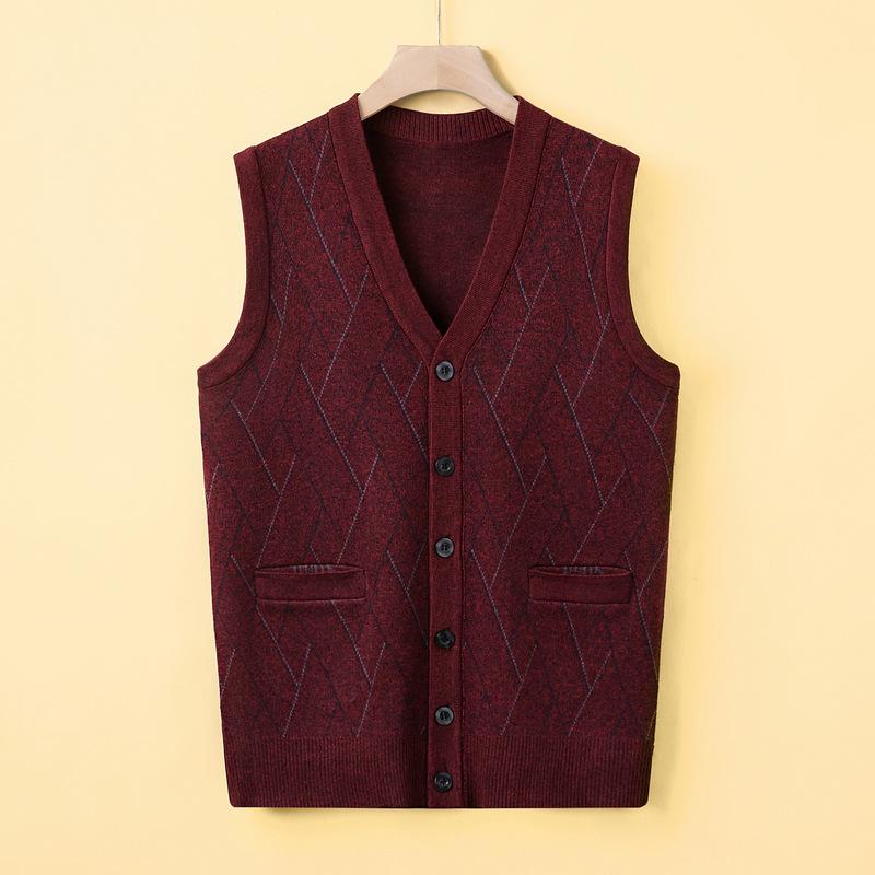 

Осенний Новый Мужской Жилет Широкое Плечо Ромбовый Жаккардовый Кардиган Свободный Для Папы Среднего Возраста Деловой Мужской Жилет XL