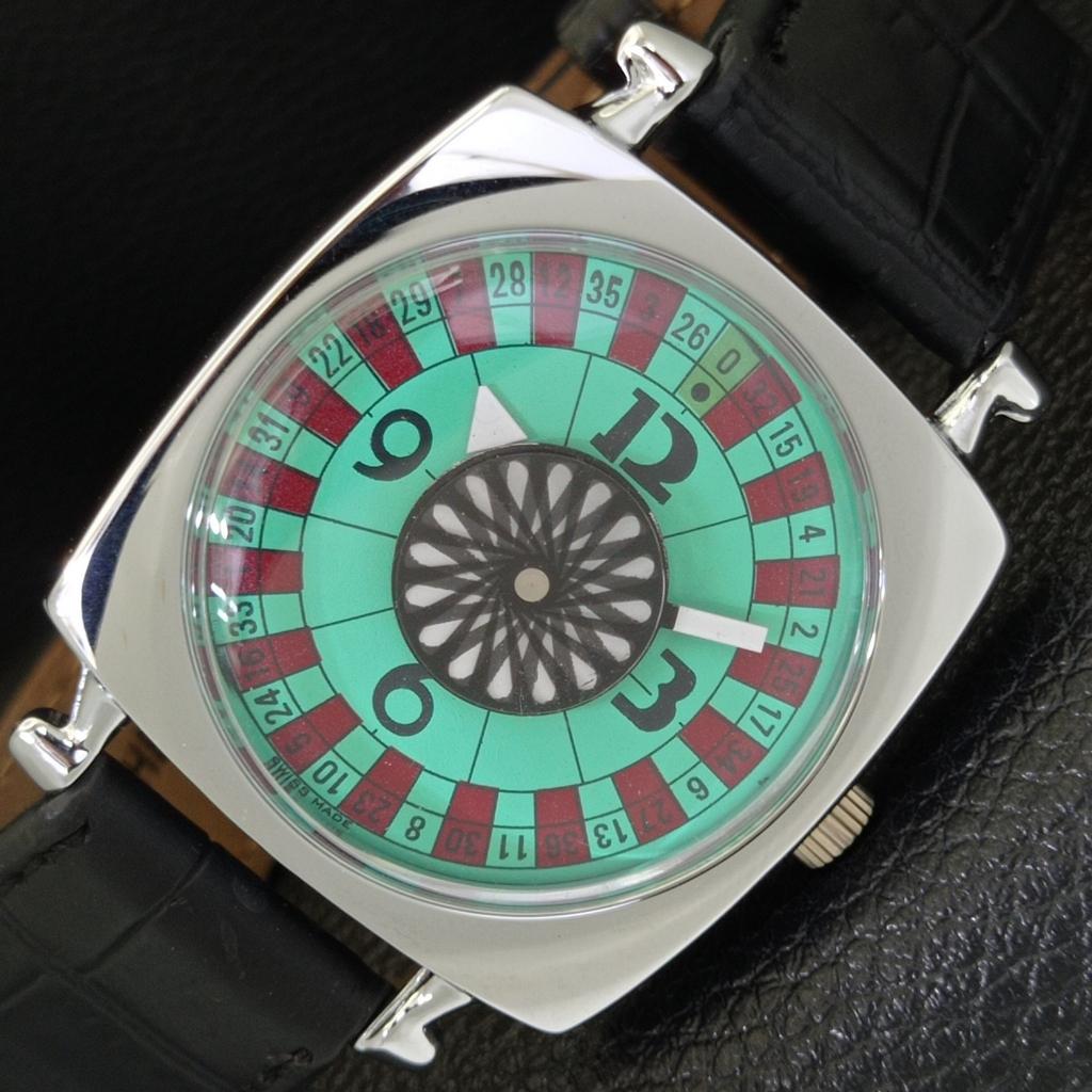 VINTAGE REFURBISHED HAND-WINDING ROULETTE SWISS MENS SEA GREEN WATCH A700949-5 R205a-a700949