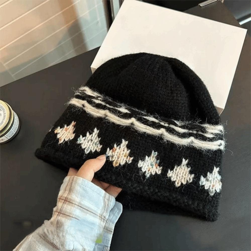 Knitted Retro Beanie Hat Warm Winter Cold Hat Vintage Style Jacquard Knitted Hat  Winter