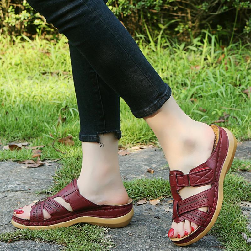 Casual women's slippers summer large size wedge heel thick-soled slippers hollow cross-strap outer slippers