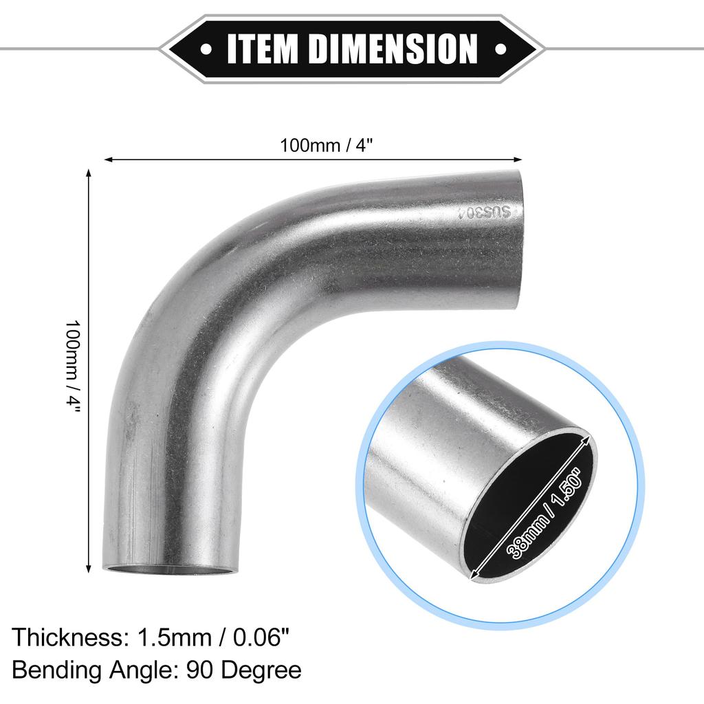 ABSOPRO Sání výfuku koleno pro DIY sací potrubí pro a Univerzální 304 Nerez 38mm Vnější 100mm Noha 90 Stříbrná 2 Kusy Potrubí/Potrubí mezichladiče/Vzduch