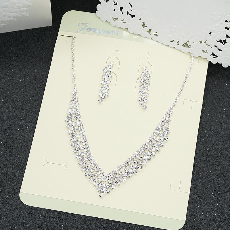 V-Shaped Luxury Diamond Clavicle Necklace Earrings Set Wedding Party Dress Bling Jewelry Accessory for Girls
