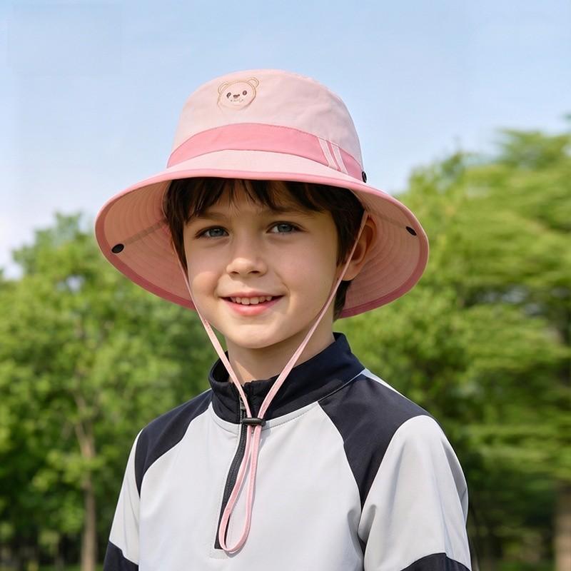 Kids Cartoon Bear Sun Hat With Quickdry Nylon Material For Beach And Vacation Outing