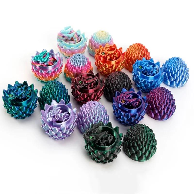 12cm 3D Printed Easter Eggs with Icy Crystal Mini Dragon Articulated Dragon Figure Easter Basket Stuffers Party Favors for Kids