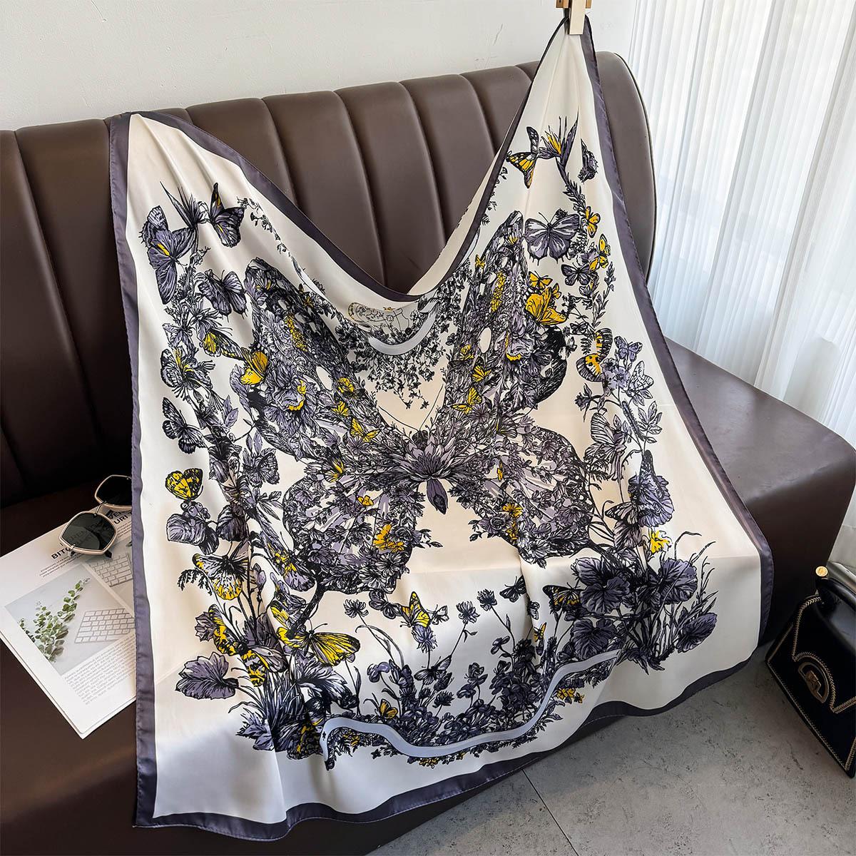 

Luxury 90cm Square Scarf Floral Print Silk Scarfs Women Neck Scarves Foulard Headscarf Summer Head Scarf Shawls Hijab Bandana 90x90cm