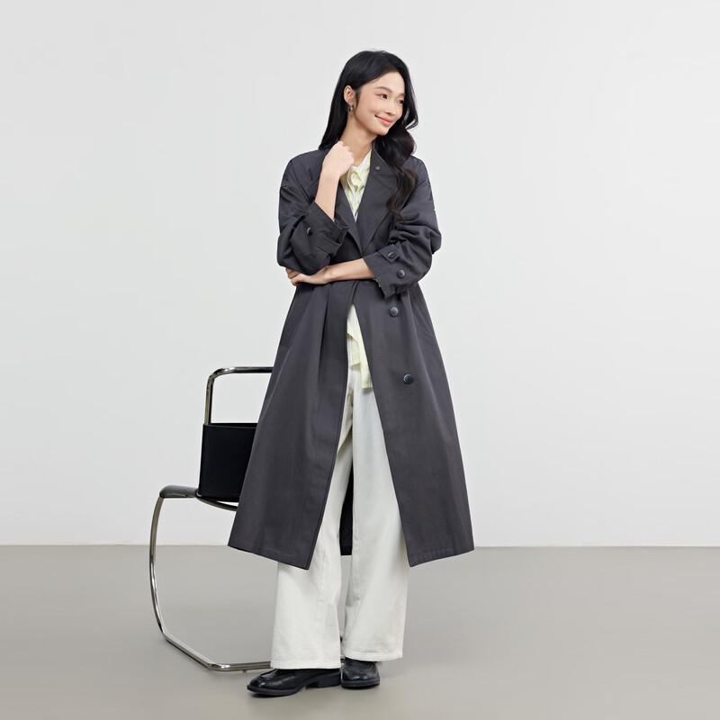 Elva' Island Women's Casual Stand Collar Mid-length Trench Coat