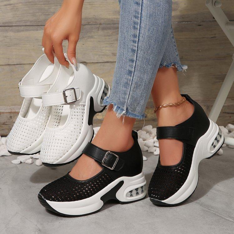 Lässige Damen-Mesh-Schuhe in Übergröße, atmungsaktiv, Herbstneuheit, bequeme Damen-Einzelschuhe mit weicher Sohle und Keilabsatz