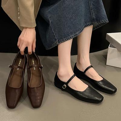 Scarpe da donna con punta quadrata, décolleté, Mary Jane con cinturino e fibbia, marrone e nero, in microfibra, con suola morbida, scarpe da lavoro da donna
