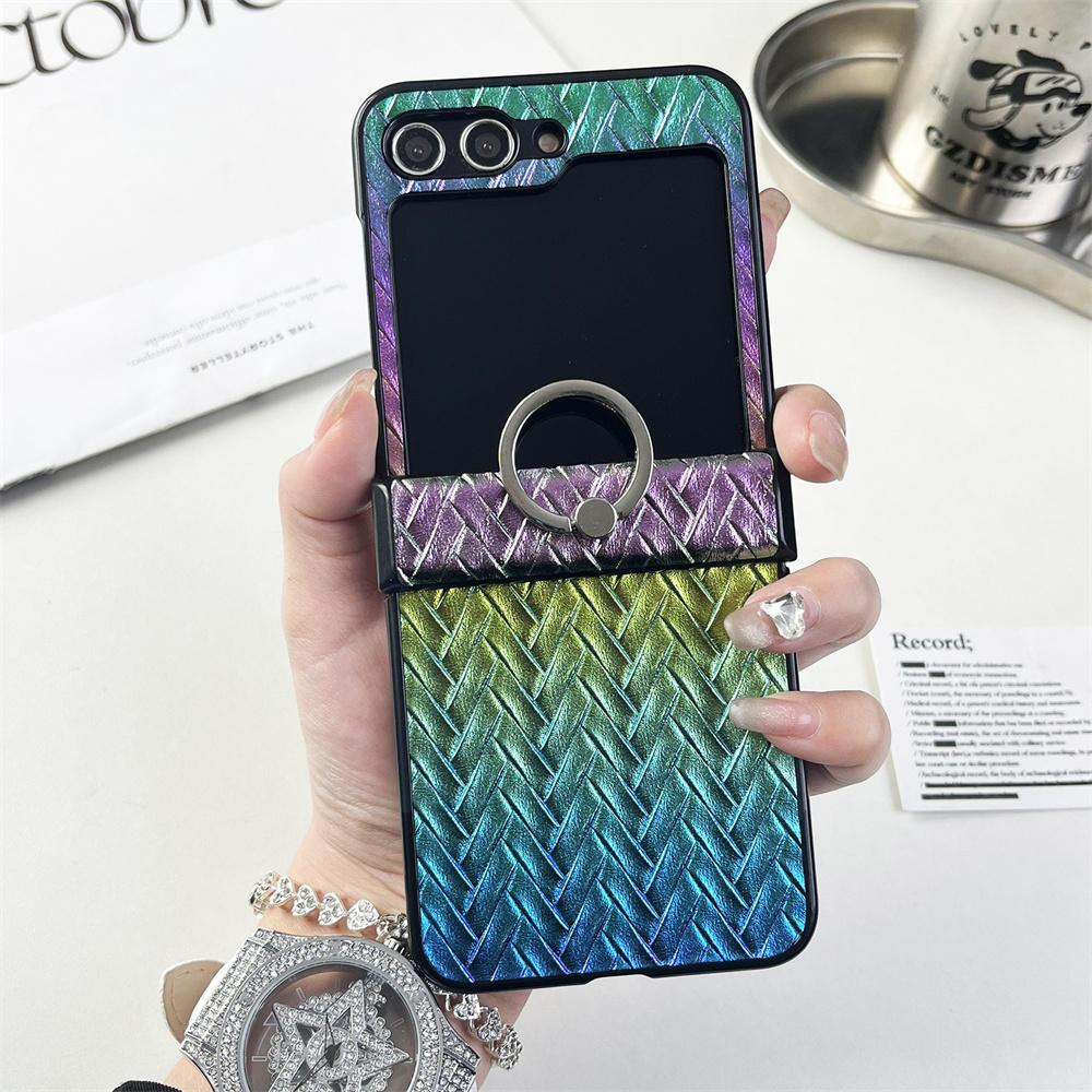 For Galaxy Z Flip Ring Bracket Case Laser Leather Cover For Samsung Z Flip4 Zflip 3 Slim Gradient Color Holder Case