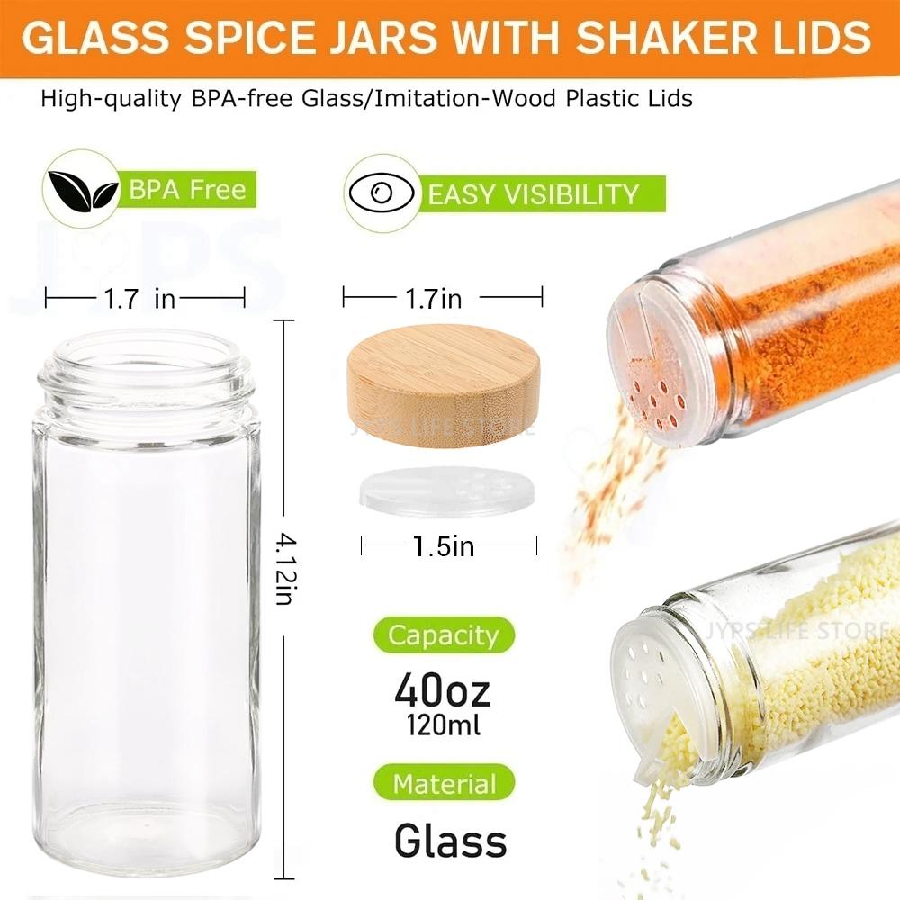 12Pcs Glass Spice Jars with Bamboo Lid Round Spice Seasoning Containers Salt Pepper Shaker Spice Organizer Kitchen Spice Jar Set