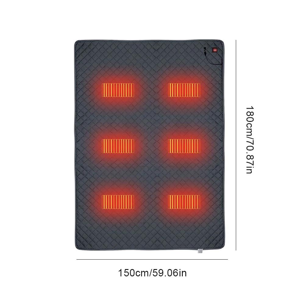 Camping Chair Heated Mat With 4 Heated Areas Outdoor Travel USB Electric Blanket With 3 Heating Mode Winter Warmer Seat Cushion