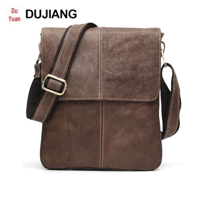 Men's Vintage Genuine Leather Vertical Crossbody Bag - Large Capacity, Vegetable Tanned Shoulder Bag