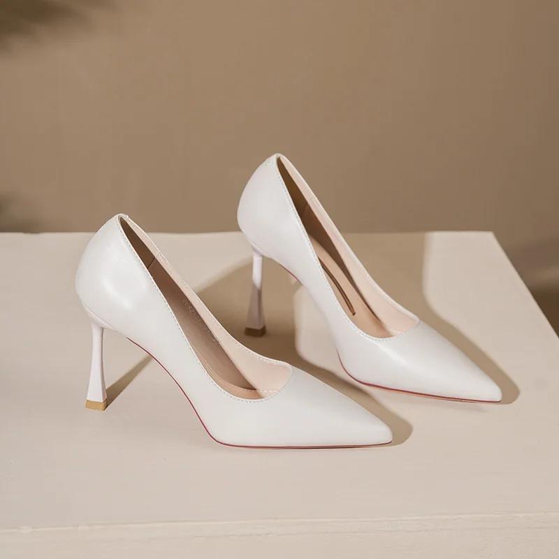 Herbst Damen Pumps Vielseitig Flacher Ausschnitt Spitzzehe Hohe Absätze Pendeln Schlank Bequem Büro Arbeitsschuhe