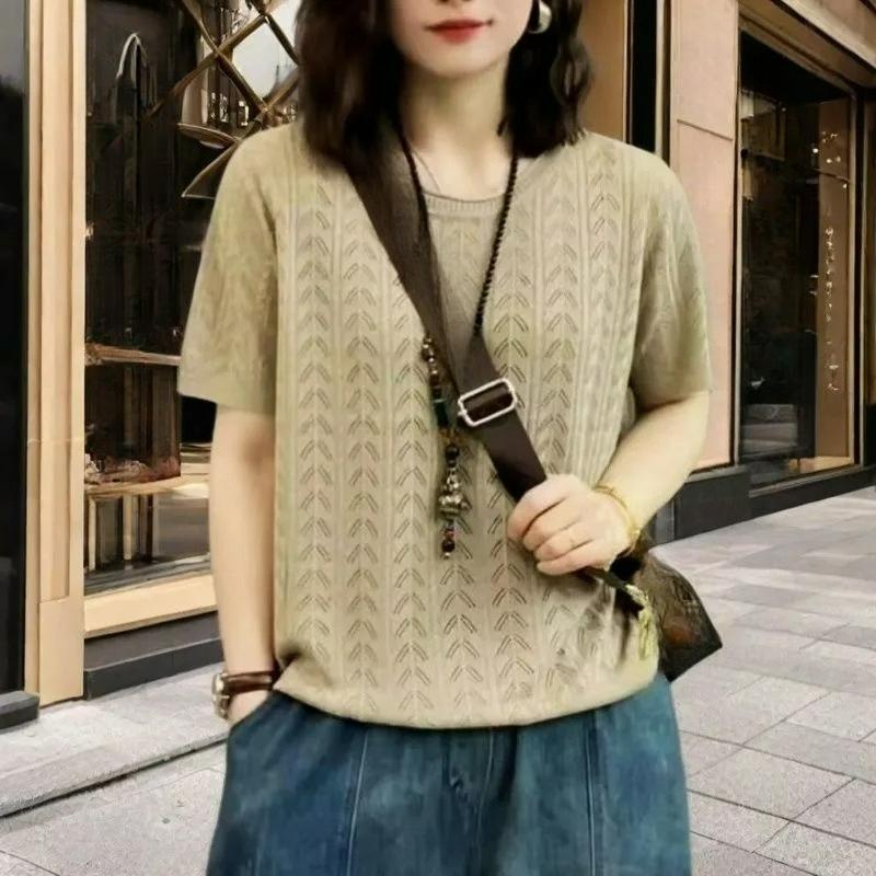 XS-6XL Plus Size Men's and Women's T-shirt Short-sleeved Loose Fat People Cover Belly Top Hollow Knit