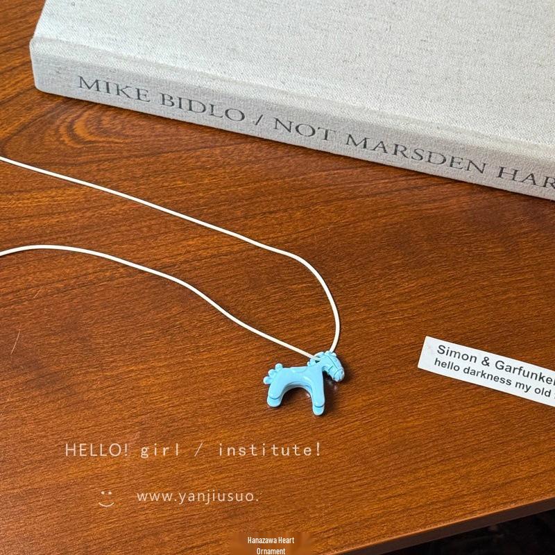 2025 Retro Red Drip Glaze Pony Pendant Necklace: Elegant Women's Long Sweater Chain Accessory